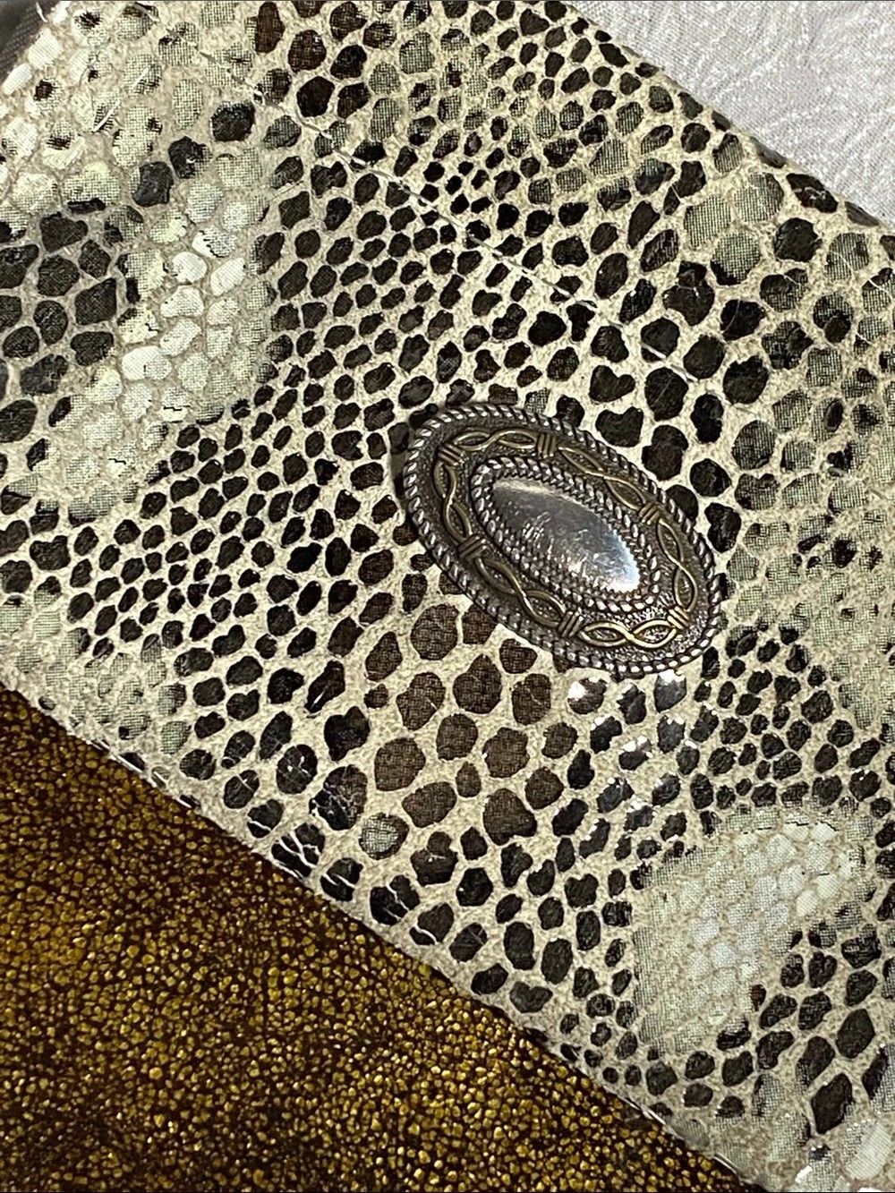 Double Pocket Animal Print Crossbody Bag in Gold, Brown & Cream - Picture 3 of 9